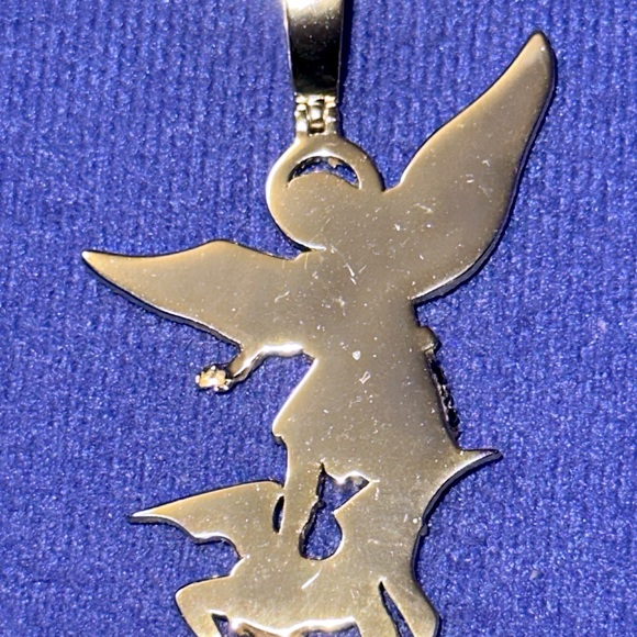 Gold Plated Silver St. Michael 2.5 “ Moissanite pendant, Chain IS NOT INCLUDED - Picture 2 of 11